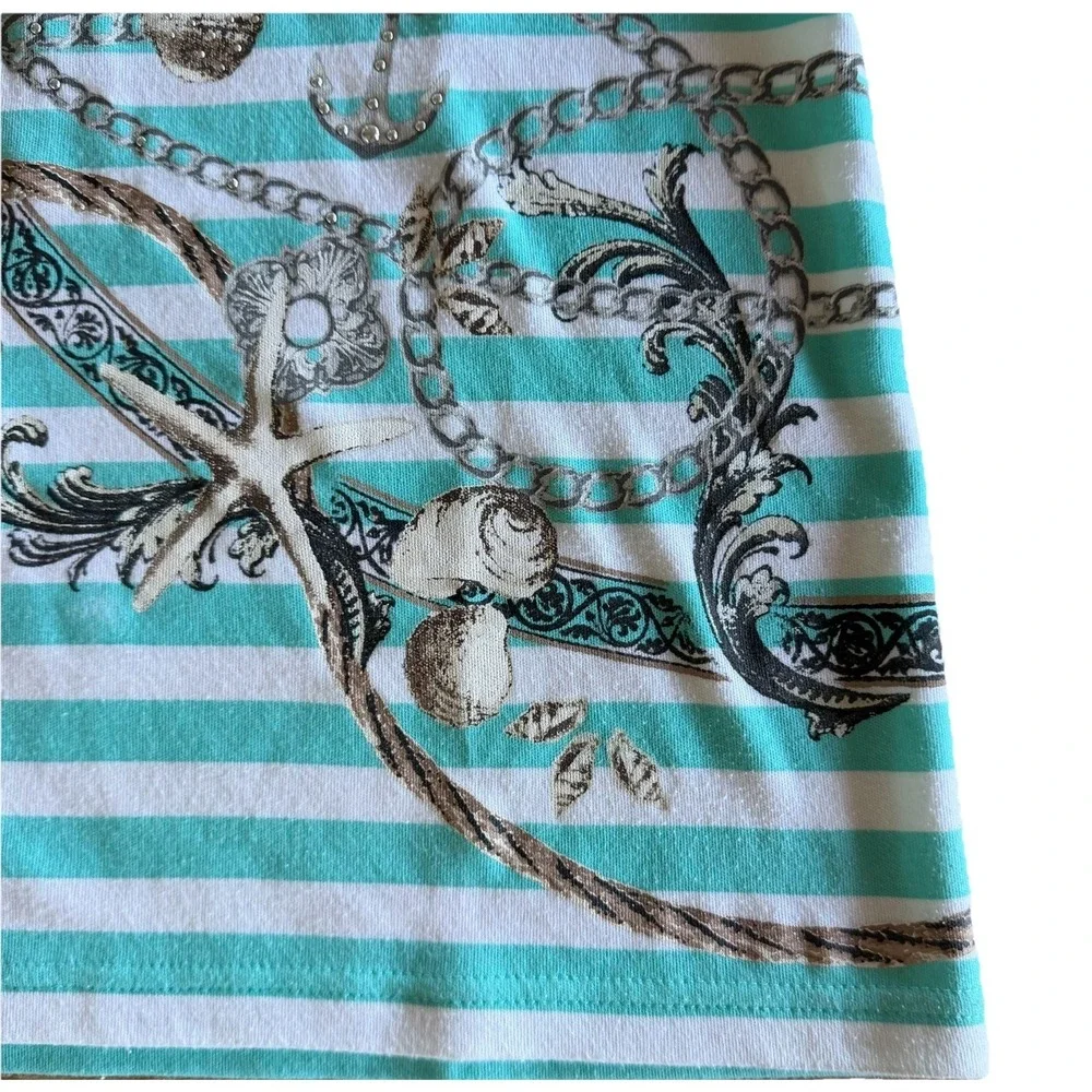 Karen Scott Starfish Striped Top Medium‎ Coastal Grandma Studded Beachy Nautical